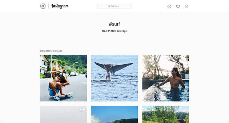 Darstellung der Instagram Webseite auf dem mehrere Stockfotos zu sehen sind