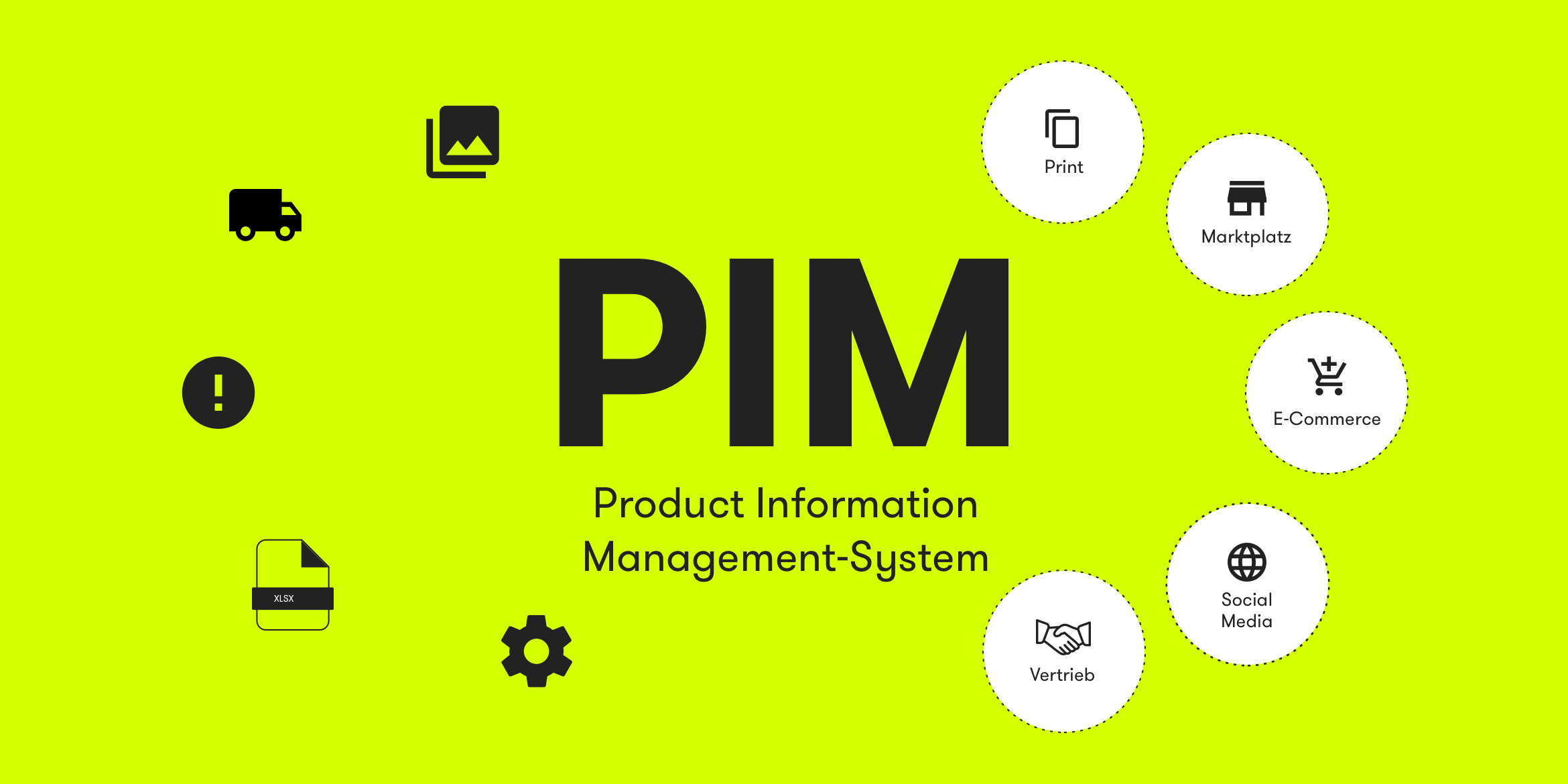 Vor einem grünen Hintergrund steht geschrieben: PIM Product Information Management System