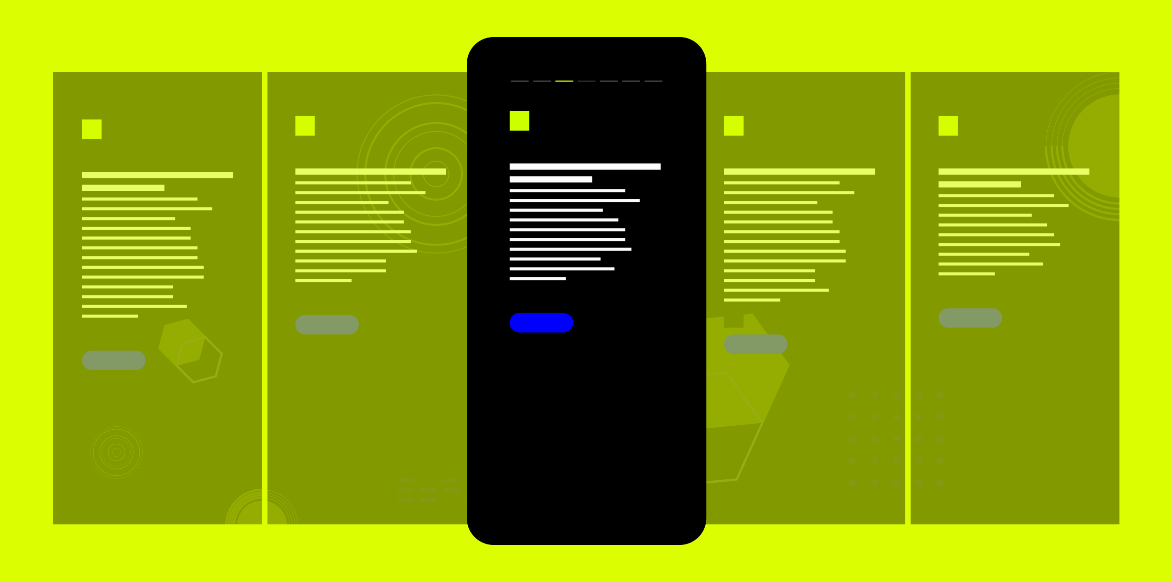Vor einem grünen Hintergrund sieht man 4 blass dargestellte und 1 deutlich schwarz dargestelltes Smartphone. Auf dem Bildschirm wird Text angedeutet.
