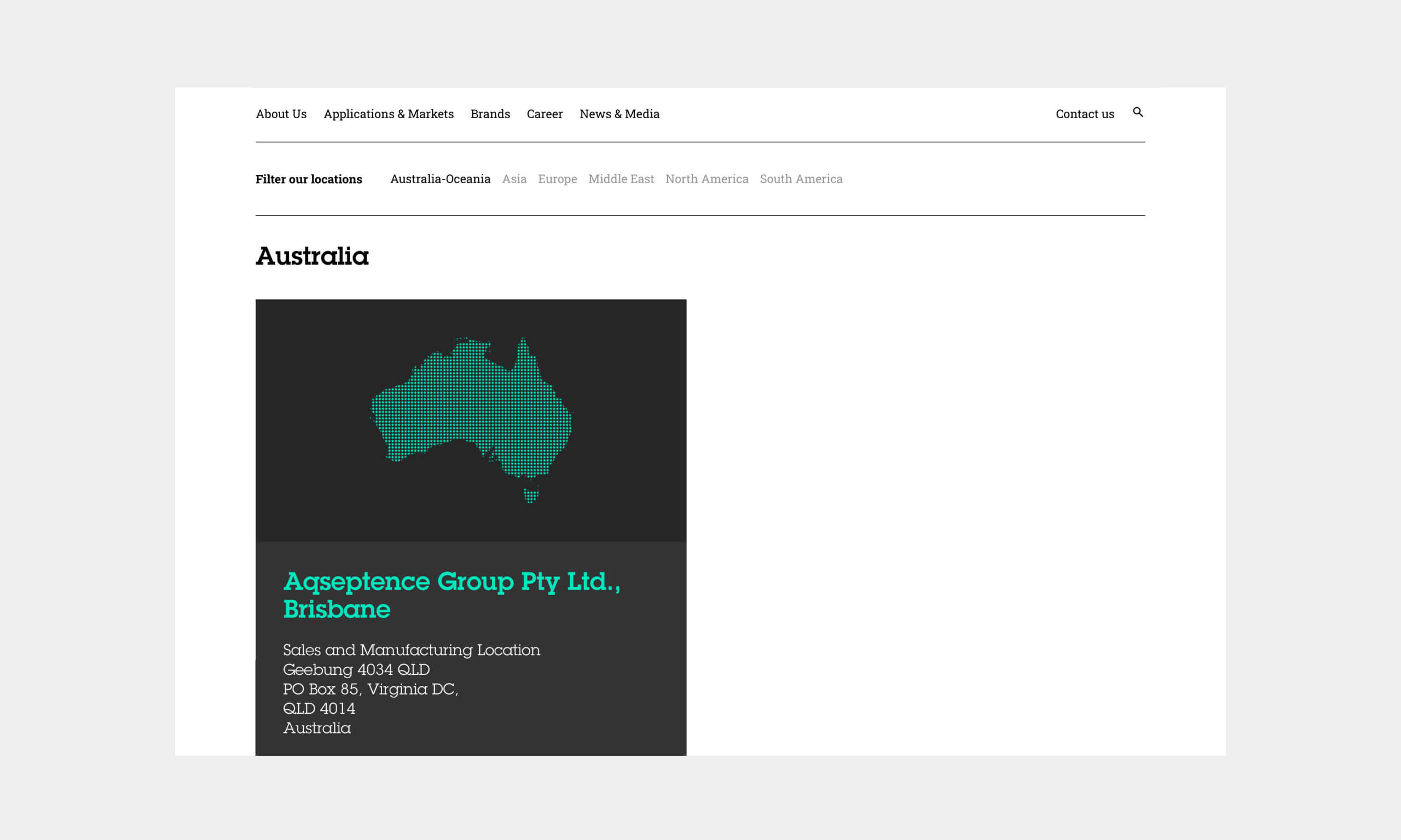 Screenshot der Webseite der Firma Aqseptence