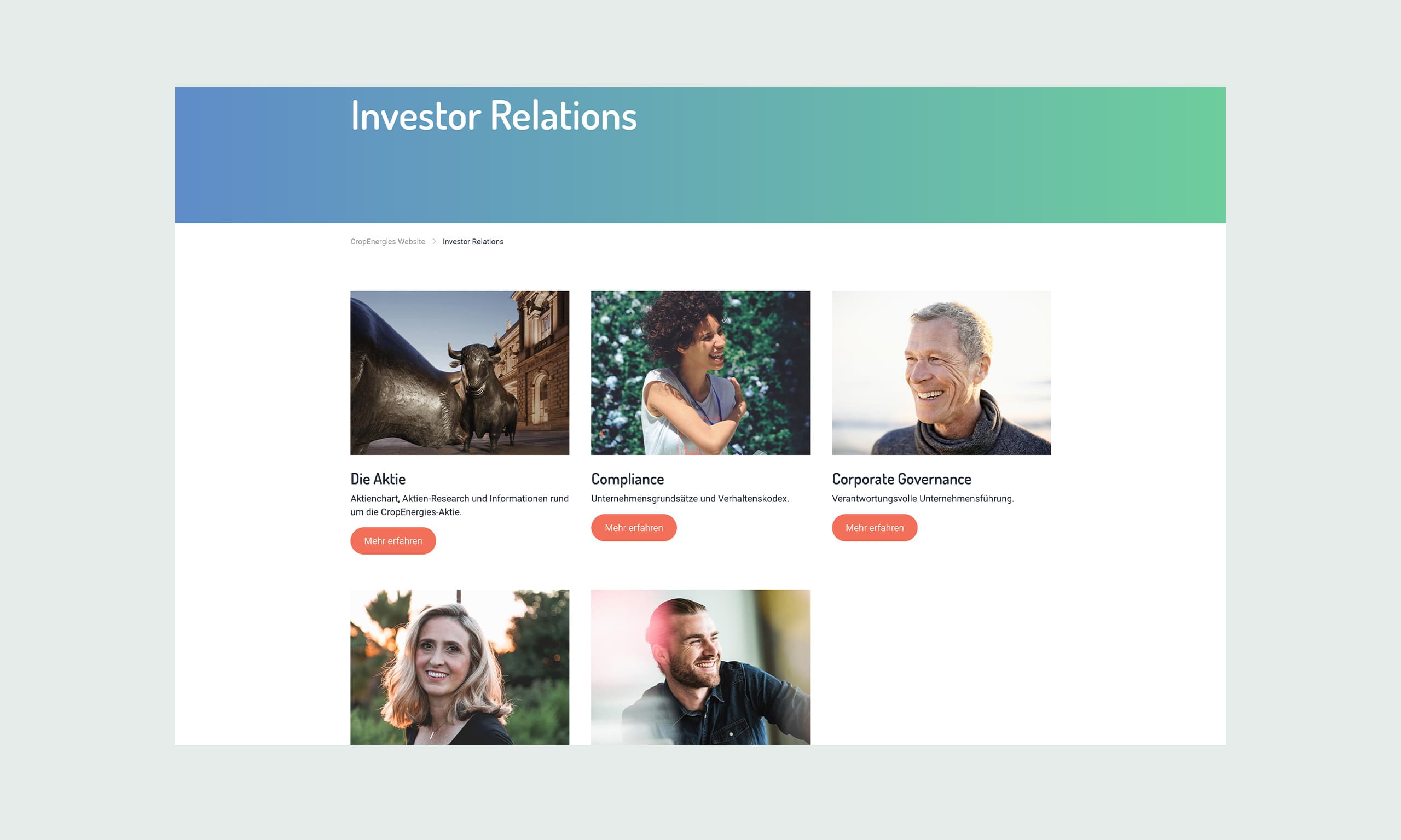 Layout der Seite Investor Relations der CropEnergies AG