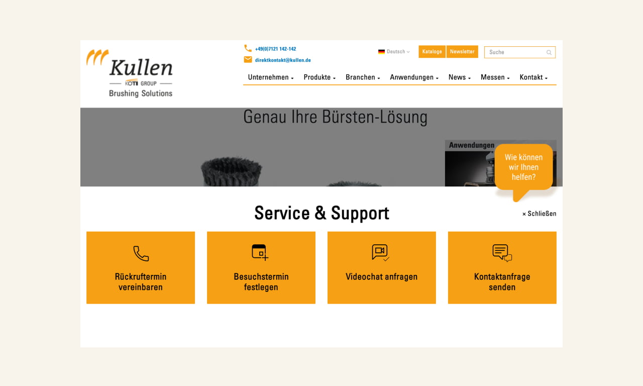Screenshot der Webseite der Firma Kullen Koti