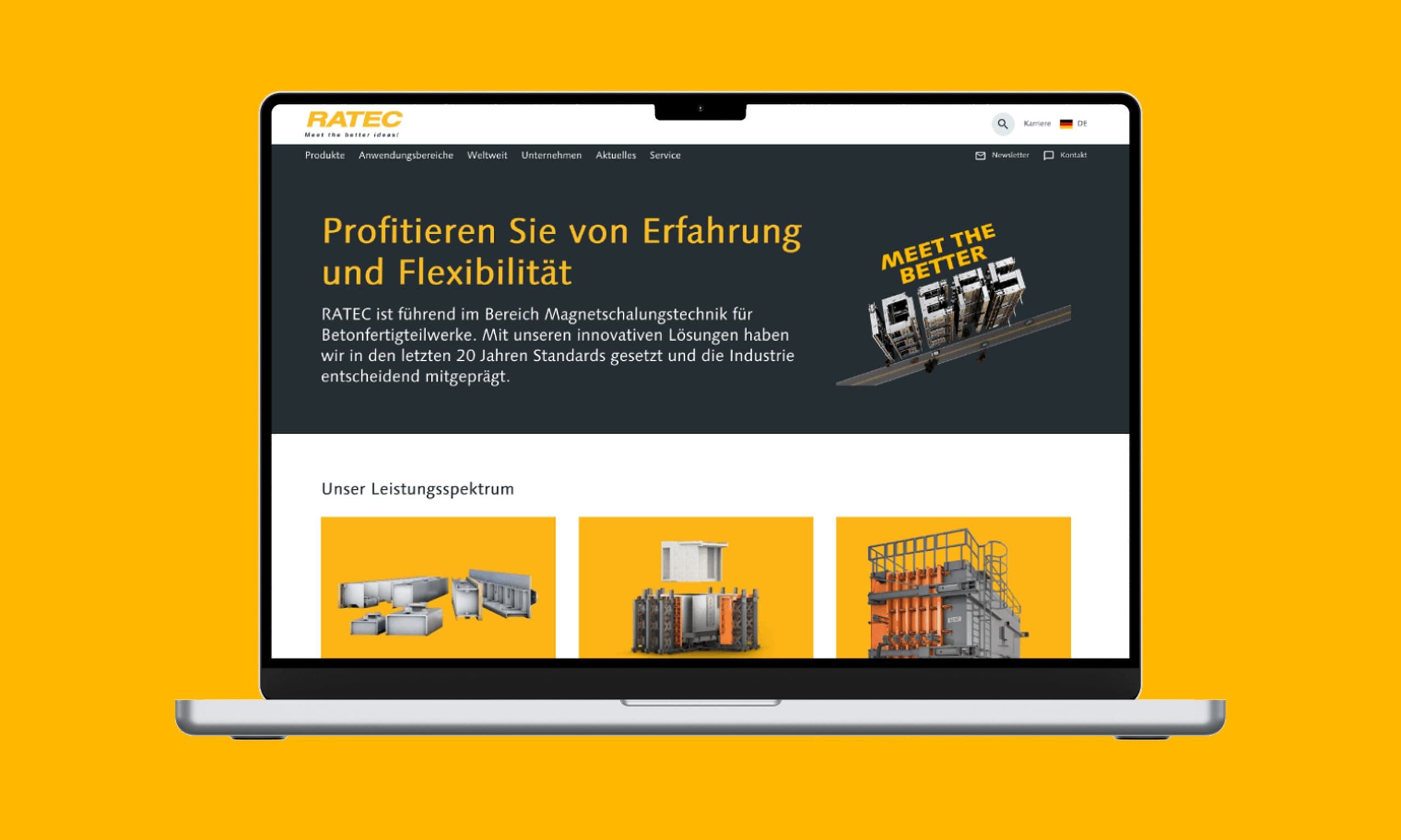 Darstellung der neuen Startseite der neuen Ratec Website