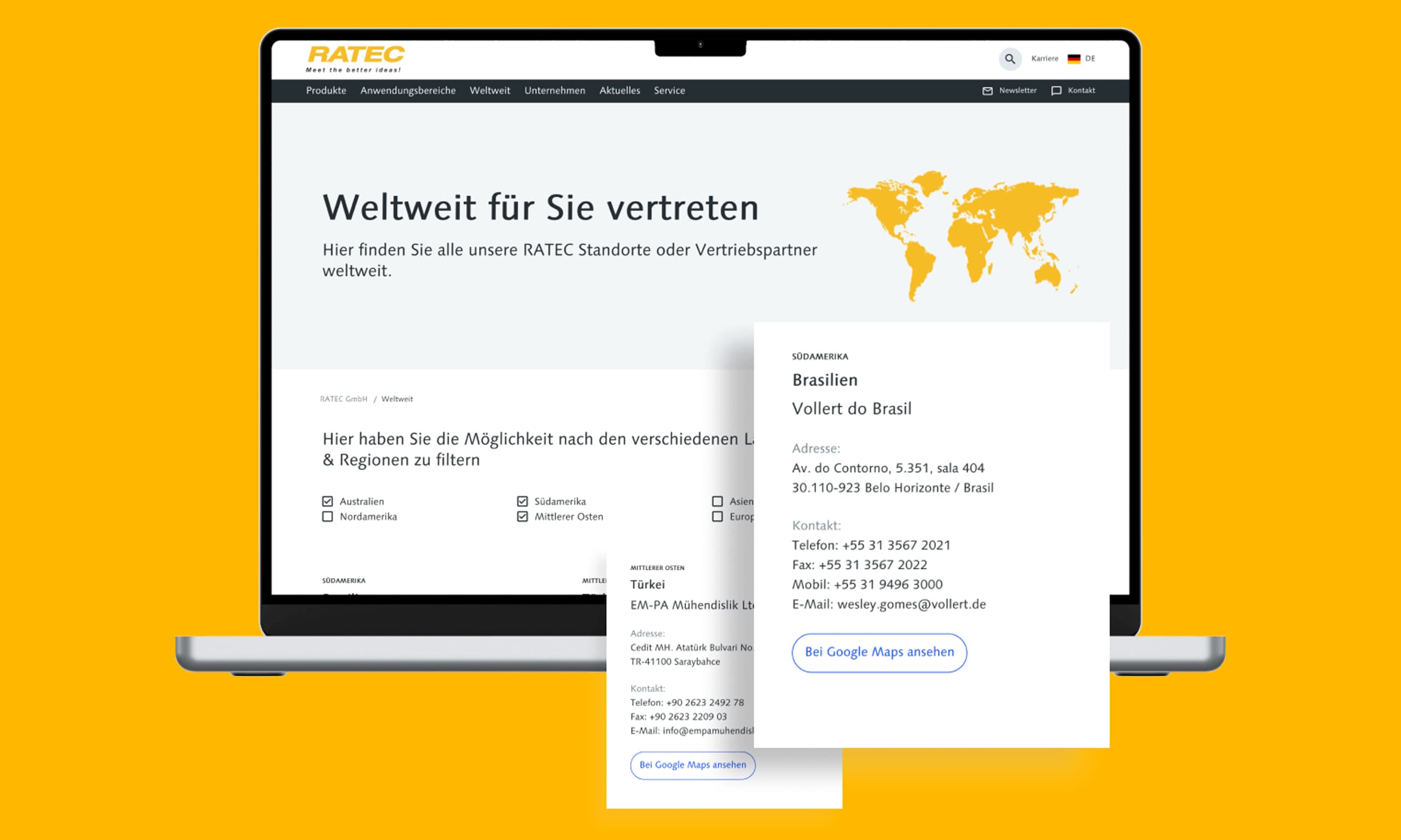 Bild mit Screenshots der Websitereferenz von RATEC