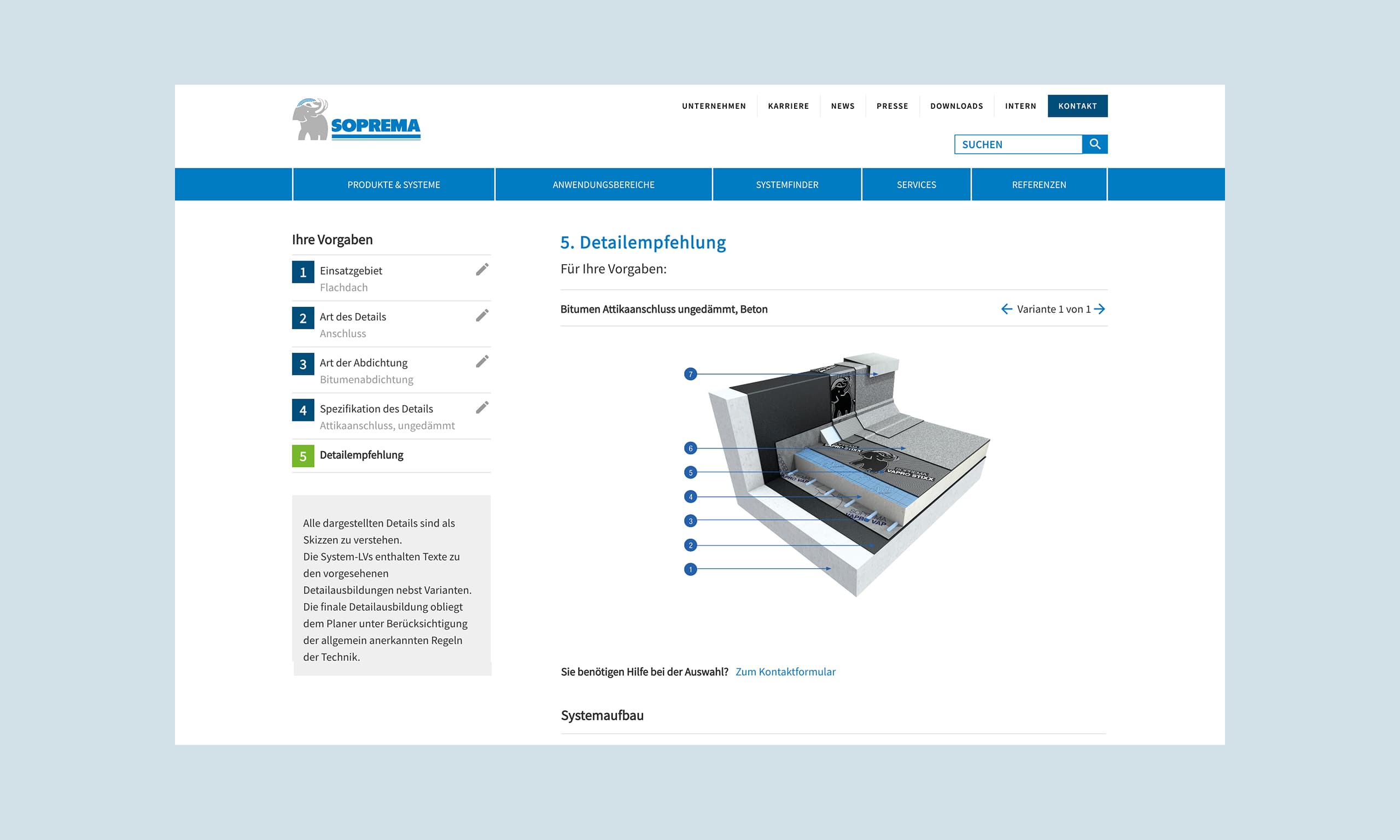 Darstellung der Konstruktionsdetails in der mobilen Ansicht der Case Sporema Desktop