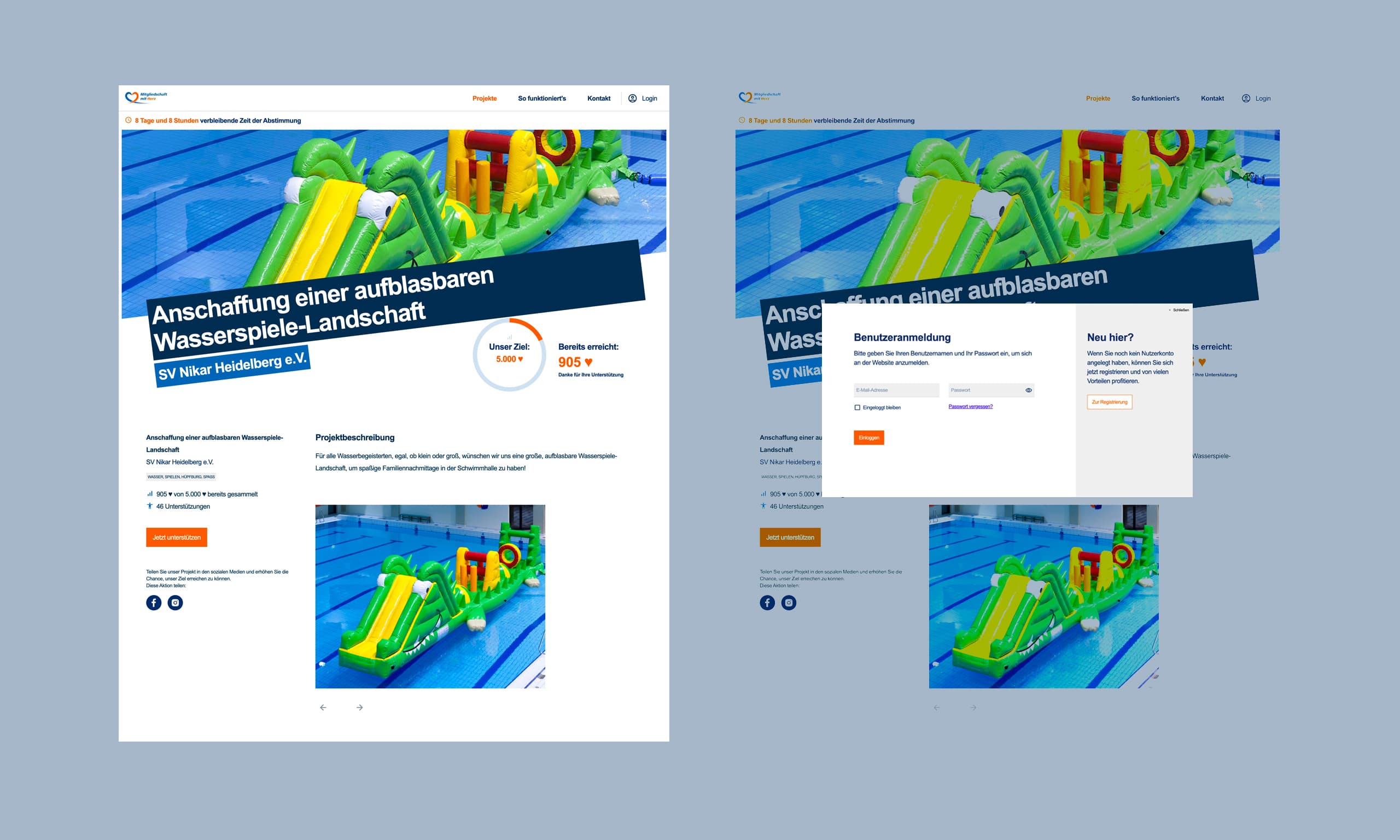 Abbildung einer Produktdetailseite des Portals Mitgliedschaft mit Herz