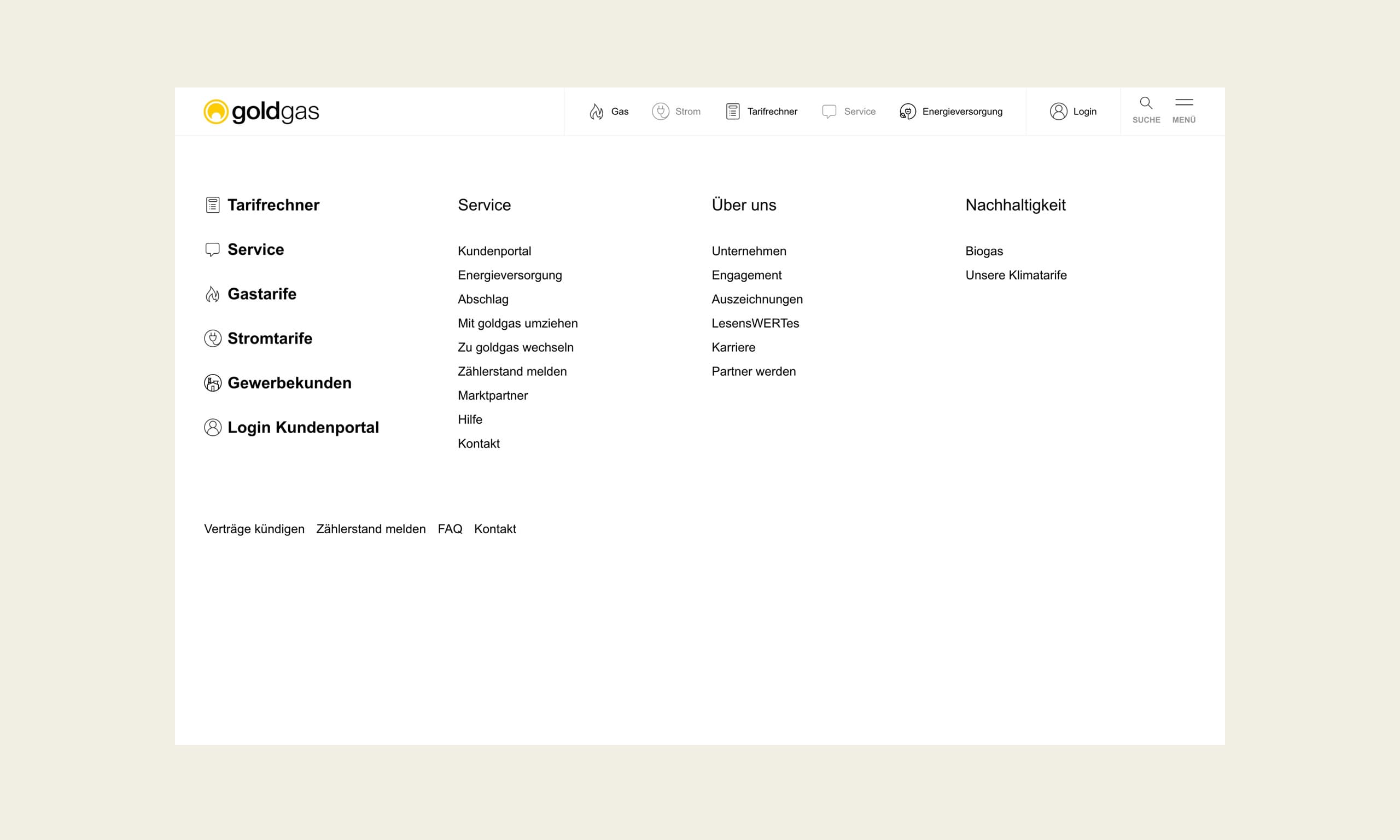 Bild des Navigationsmenüs der goldgas GmbH