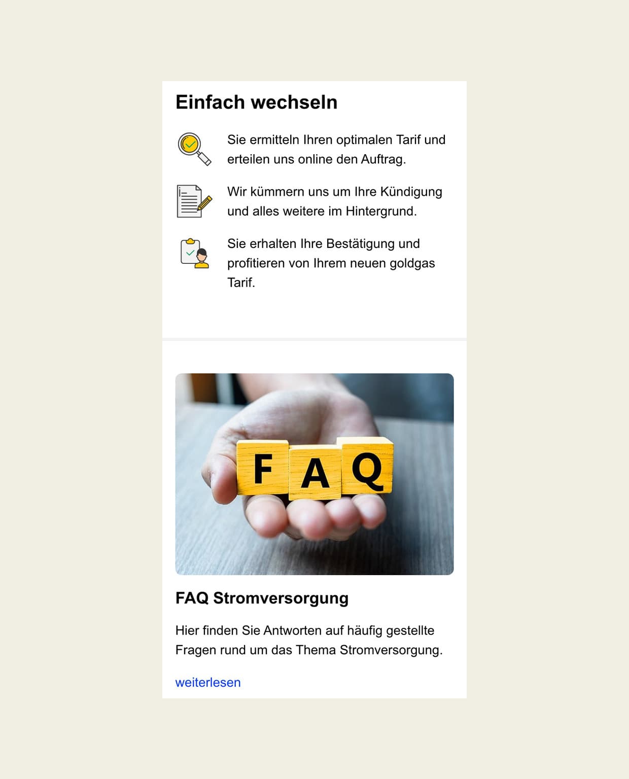 Bild mit eienr Hand auf der FAQ steht