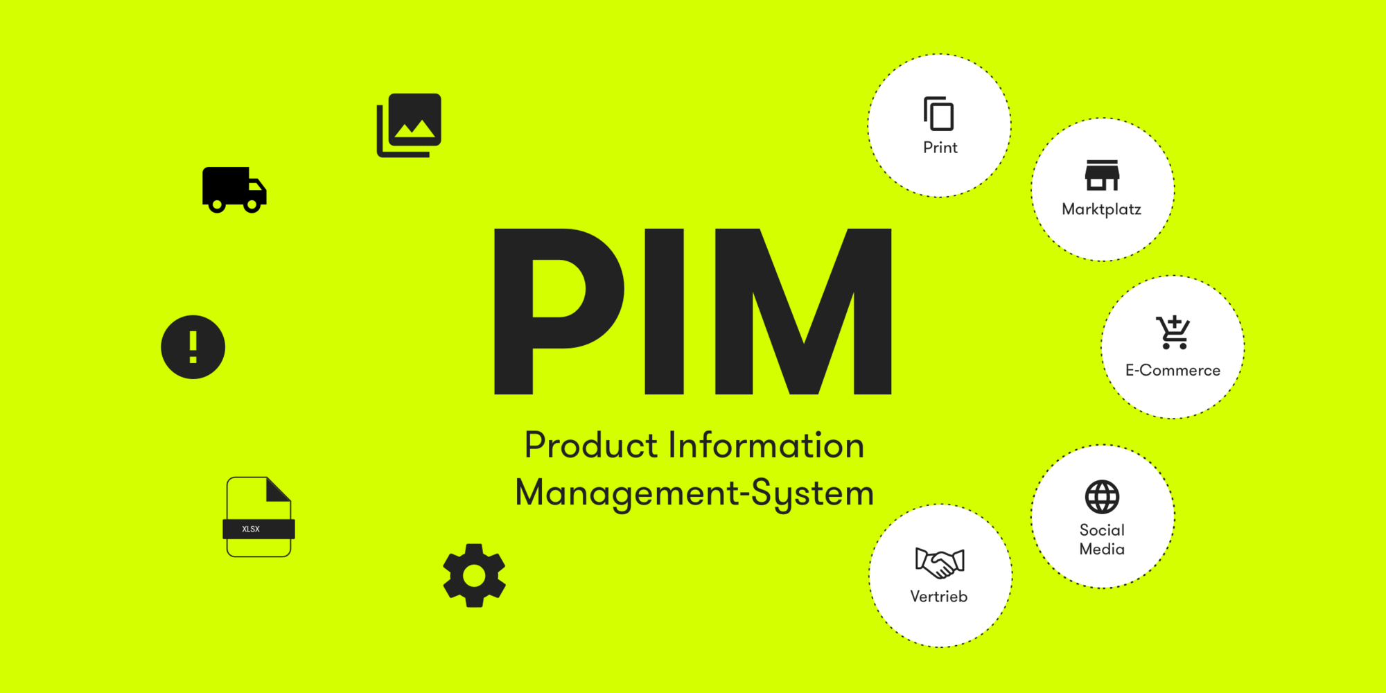 Einsatz und Nutzen eines Product Information Management Systems Vor einem grünen Hintergrund steht geschrieben: PIM Product Information Management System