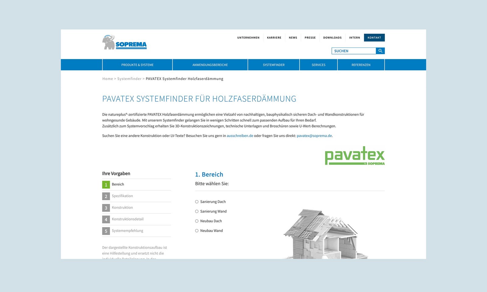 Abbildung des Pavatex Systemfinders für Holzfaserdämmung